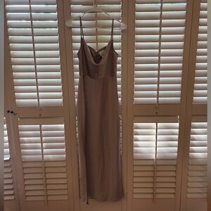 Elegant Spaghetti Strap Maxi bridesmaid Dress (dusty pink color)